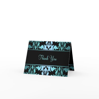 Blue Royal Damask Thank You Card by GoDesign
