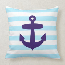 Blue Sailor Stripe Anchor Pillow