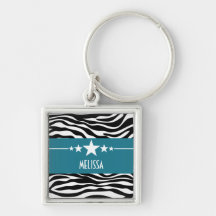 Blue Sassy Star Zebra Premium Keychain