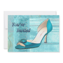 Blue Satin Ball Gown Pump Invitation