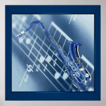 Blue Saxophone Print