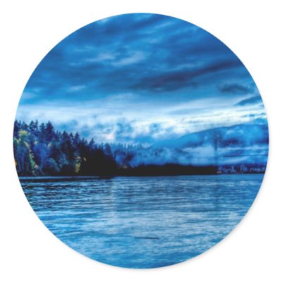 Blue Sea Island Landscape Stickers by Landscapes_Store