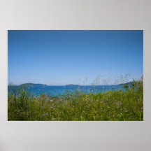 Blue Sea through Wildflowers Posters