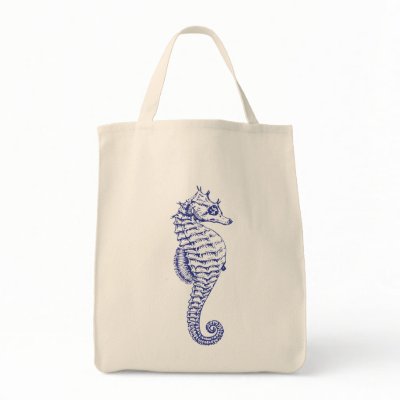 Blue Seahorse Grocery tote Bags by Love2Shell