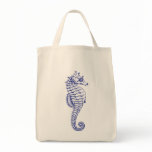 Blue Seahorse Grocery tote Bags
