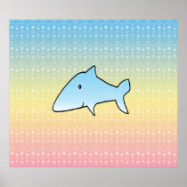 Blue shark on pastel rainbow bubbles poster