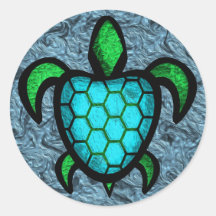 Blue Shell Turtle Round Stickers