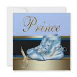 Blue Shoes Black Gold Crown Prince Baby Shower invitations