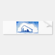 Blue Silhouette Nativity Scene Bumper Stickers