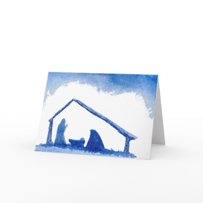 Blue Silhouette Nativity Scene Greeting Card by Lenora