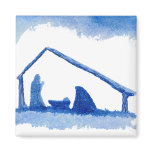 Blue Silhouette Nativity Scene Refrigerator Magnet
