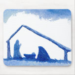 Blue Silhouette Nativity Scene mousepads