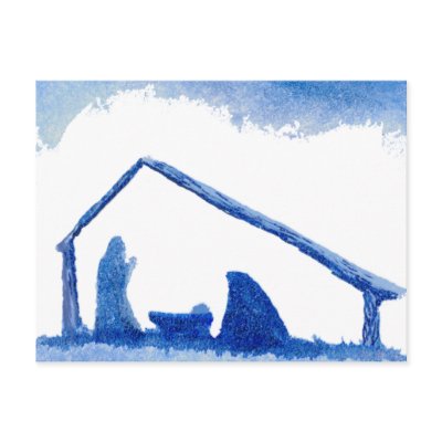 Blue Silhouette Nativity Scene Postcards by Lenora