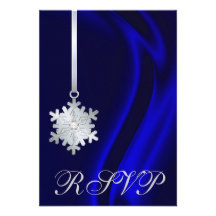 Blue Silk Silver Snowflake Jewel RSVP Invitation
