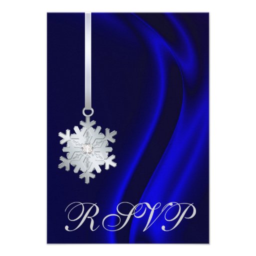 Blue Silk Silver Snowflake Jewel RSVP Invitation