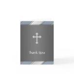 Blue Silver Stripe Cross Thank You Card