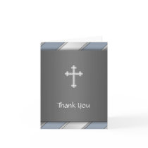 Blue Silver Stripe Cross Thank You Card