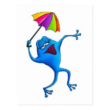 Blue Singing Frog with Umbrella Postcards