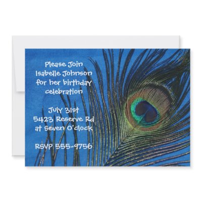 Blue Single Peacock Feather Birthday Custom Announcement by Peacocks