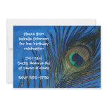 Blue Single Peacock Feather Birthday Invitation