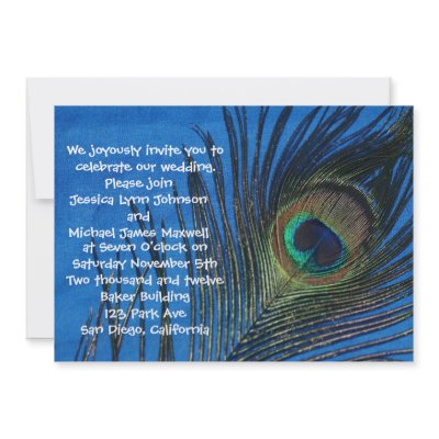 Blue Single Peacock Wedding Custom Invitation by Peacocks