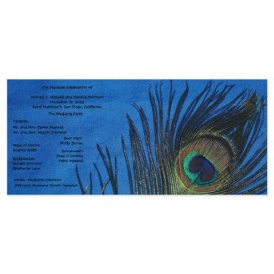 Blue Single Peacock Wedding Program Rack Card Template by Peacocks