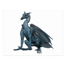 Blue Sitting Dragon Post Cards