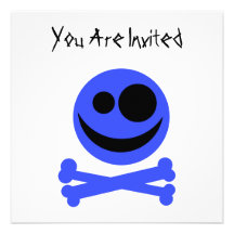 Blue Skull and Crossbones. Personalised Invites
