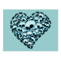 Blue Skull Heart Post Cards