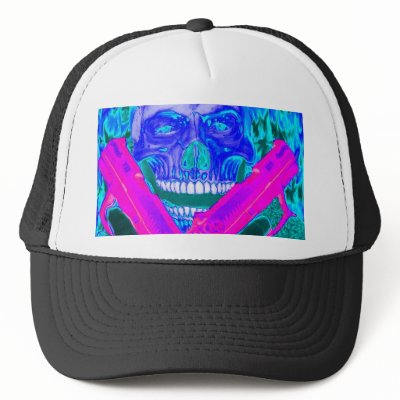 Blue Skull Pink Guns Hat by brianmclaughlin7500