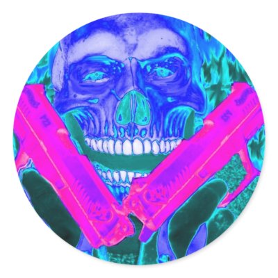 Blue Skull Pink Guns Stickers by brianmclaughlin7500