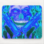 Blue Skull with Guns Mouse Pad