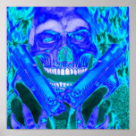 Blue Skull with Guns Poster