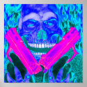 Blue Skull with Pink Guns Poster posters