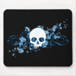Blue Skull with Spatters and Swirls mousepads