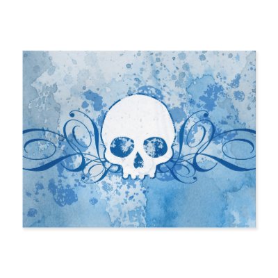 Blue Skull with Spatters and Swirls Postcard by maliceblue