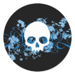 Blue Skull with Spatters and Swirls stickers