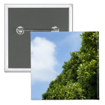 Blue sky with white cloud and green foliage pinback buttons