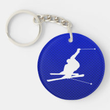 Blue Snow Skiing Key Chains