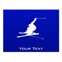 Blue Snow Skiing Post Card