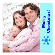 Blue Snowflake Flat Photo Card Invite