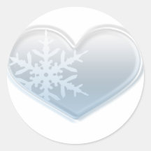 blue snowflake heart round sticker