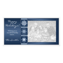 Blue Snowflake Holidays Personalized Photo Card