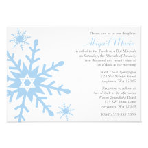 Blue Snowflake Star of David Bat Mitzvah Custom Invitation