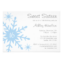 Blue Snowflake Sweet 16 Winter Birthday Invitation