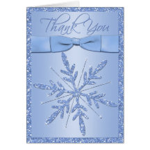 Blue Snowflake with FAUX Ribbon Thank You Card