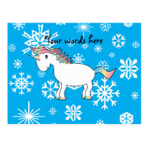 Blue snowflakes unicorn christmas gifts postcards