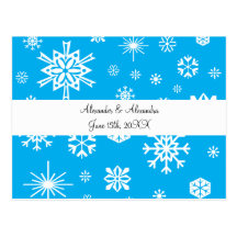 Blue snowflakes wedding favours postcards