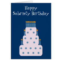 Blue Sobriety Birthday Greeting Card With Cake