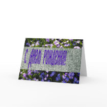 Blue Spring Flowers & Denim Russian Happy Birthday Cards